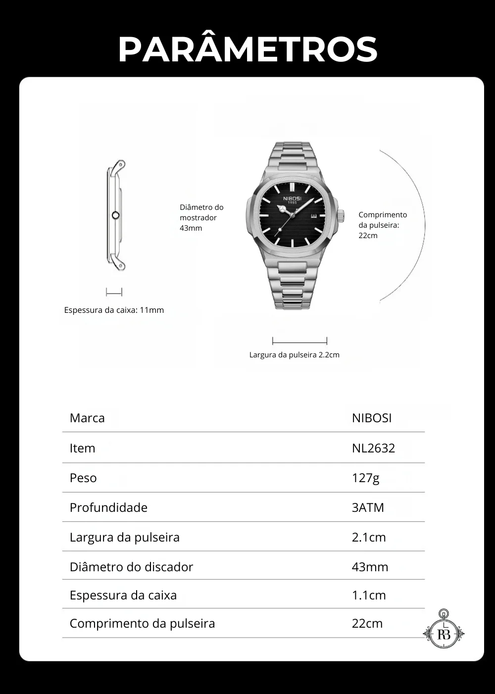 Relógio Nibosi 1985 Prata Masculino Octógono 093